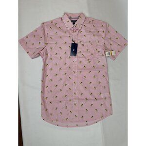 Izod Mens Fairy Tale Print Short Sleeve Button-Down Shirt S/P Pink
